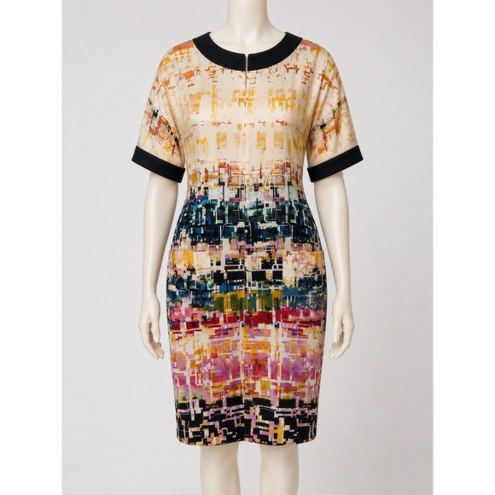 Morgan McFeeters Silk Abstract Geometric Print Shift Dress Multi Color Size 12